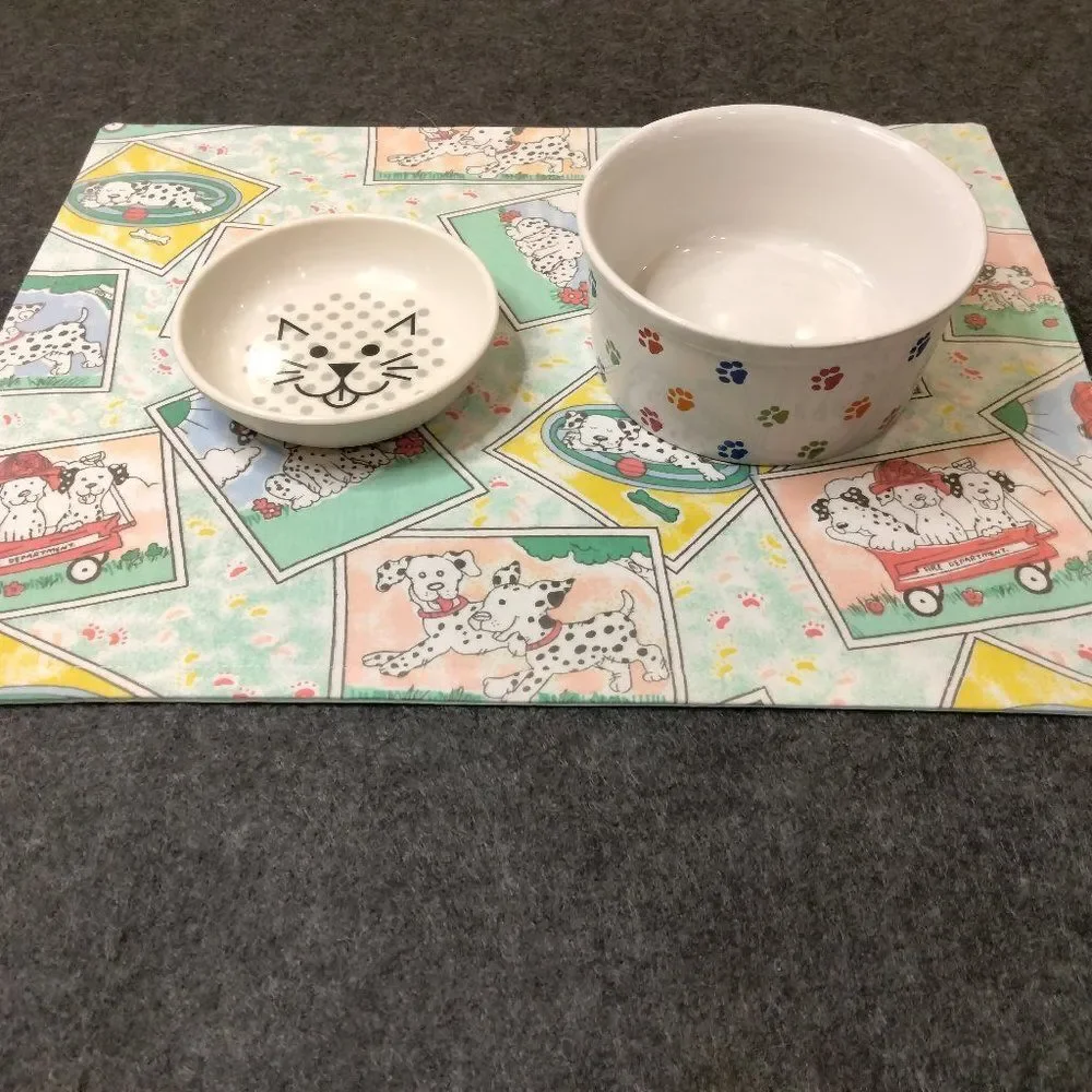 Pet Placemat Fire Dogs Handmade Cloth Placemat for Kids or Pets NEW